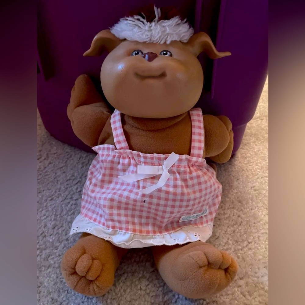 Vintage 1983 Cabbage Patch Kids Koosas Brown Dog in Sundress Xavier Roberts